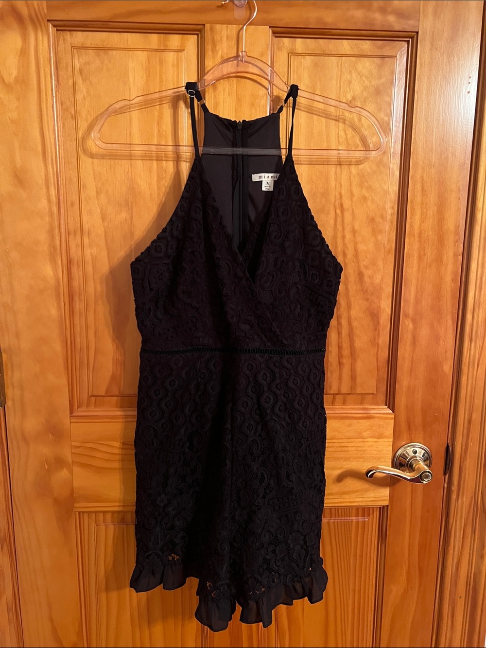 Black Lace Halter Romper with Ruffle Hem